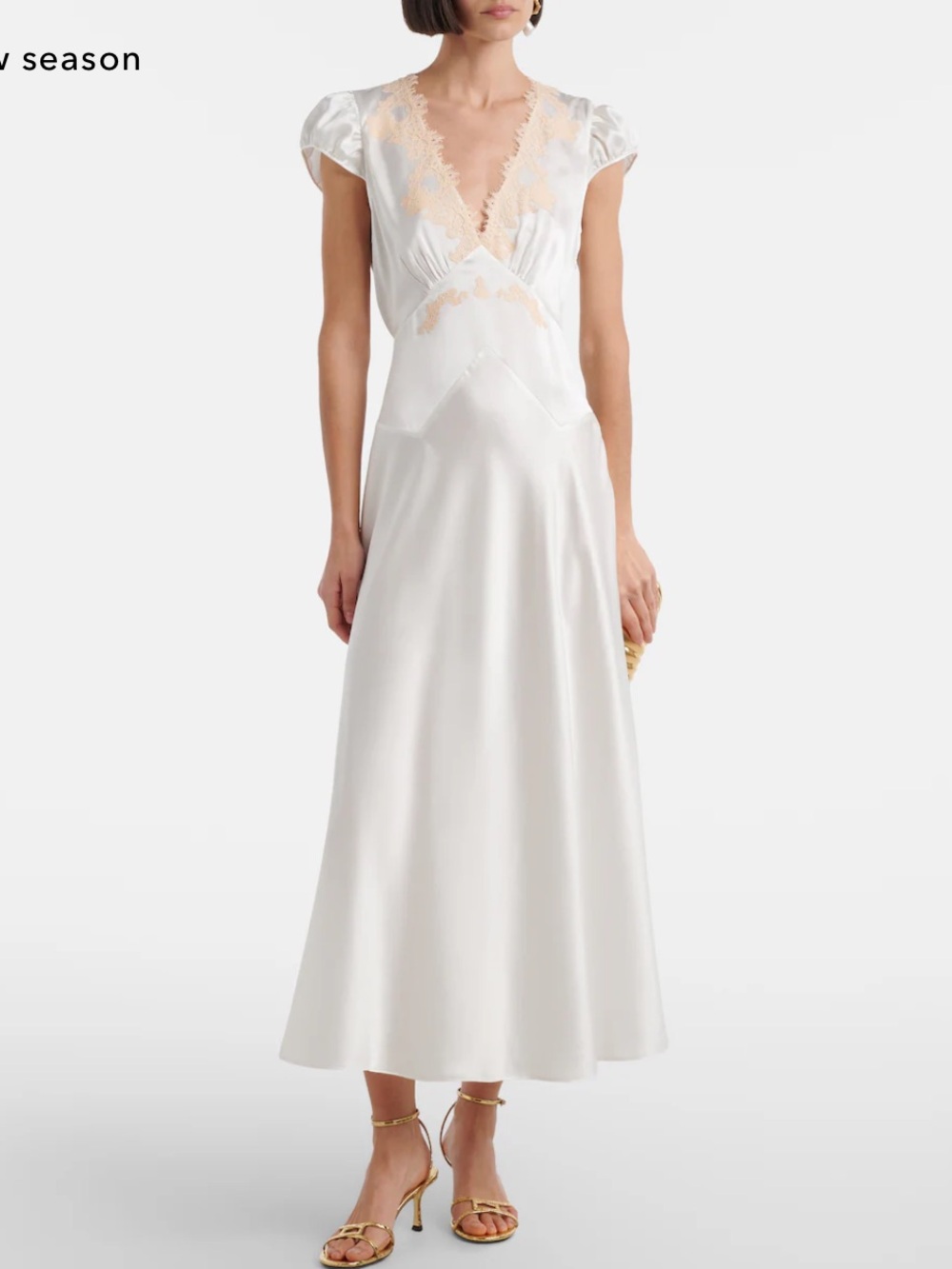 DOEN Coraline Corded Lace-trimmed Silk-satin Midi Dress In White